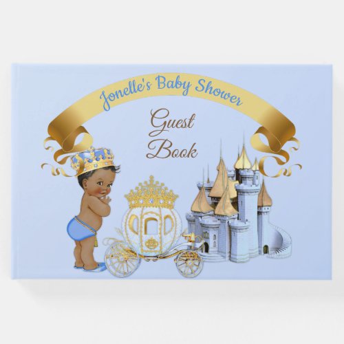 Royal Prince Castle Carriage Blue Gold Boy Guest Book