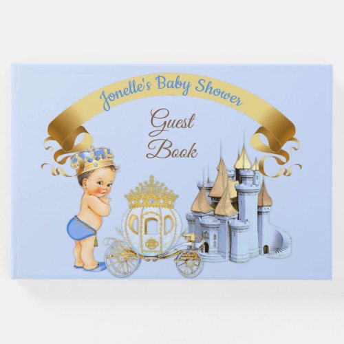 Royal Prince Castle Carriage Blue Gold Boy Guest Book