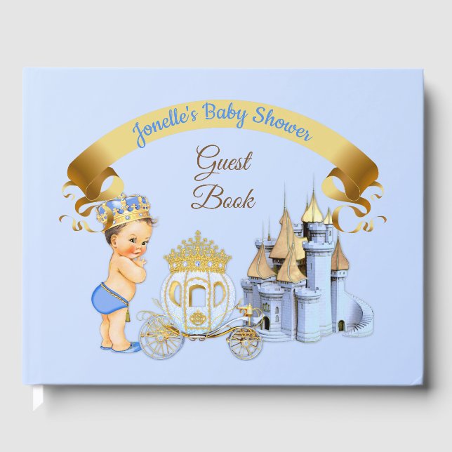 Royal Prince Castle Carriage Blue Gold Boy Guest Book (Front)