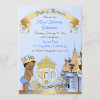 Royal Prince Castle Carriage Blue Gold Boy Invitation by nawnibelles at Zazzle