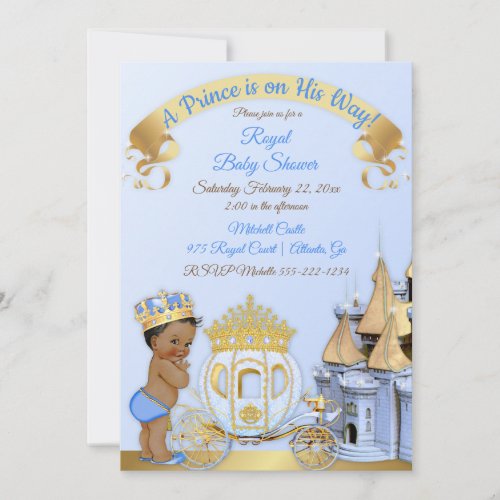 Royal Prince Castle Carriage Blue Gold Boy Invitation