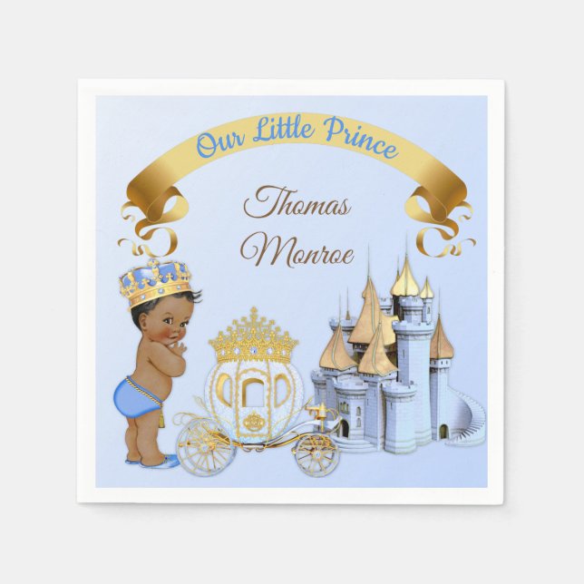 Royal Prince Castle Carriage Blue Gold Boy Napkins (Front)