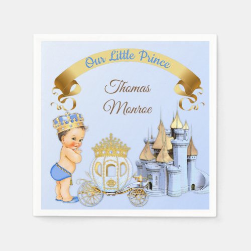 Royal Prince Castle Carriage Blue Gold Boy Paper Napkins