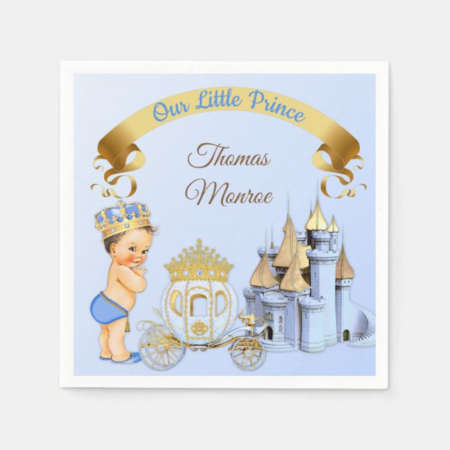 Royal Prince Castle Carriage Blue Gold Boy Paper Napkins (Front)
