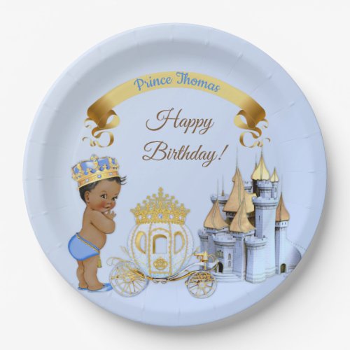 Royal Prince Castle Carriage Blue Gold Boy Paper Plates