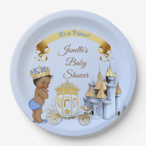 Royal Prince Castle Carriage Blue Gold Boy Paper Plates