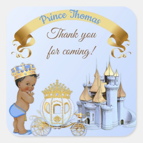 Royal Prince Castle Carriage Blue Gold Boy Square Sticker
