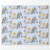 Royal Prince Castle Carriage Blue Gold Boy Wrapping Paper (Flat)