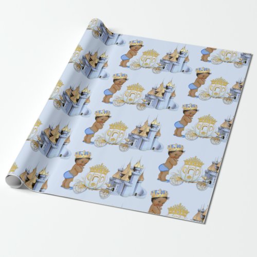 Royal Prince Castle Carriage Blue Gold Boy Wrapping Paper