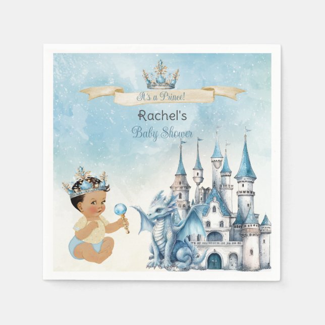 Royal Prince Castle Dragon Crown Blue Gold Boy Napkins (Front)
