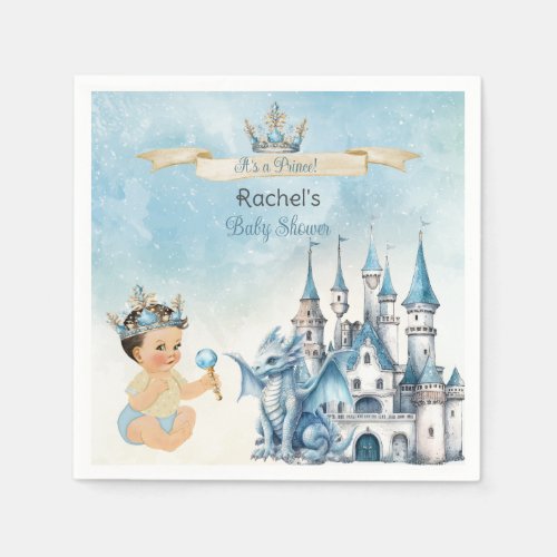 Royal Prince Castle Dragon Crown Blue Gold Boy Napkins