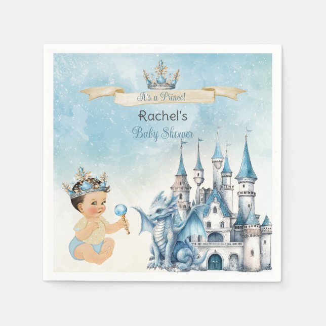Royal Prince Castle Dragon Crown Blue Gold Boy Napkins (Front)
