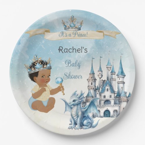 Royal Prince Castle Dragon Crown Blue Gold Boy Paper Plates