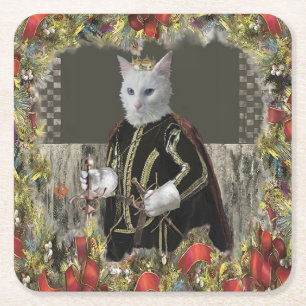 Royal Prince Cat Christmas Square Paper Coaster