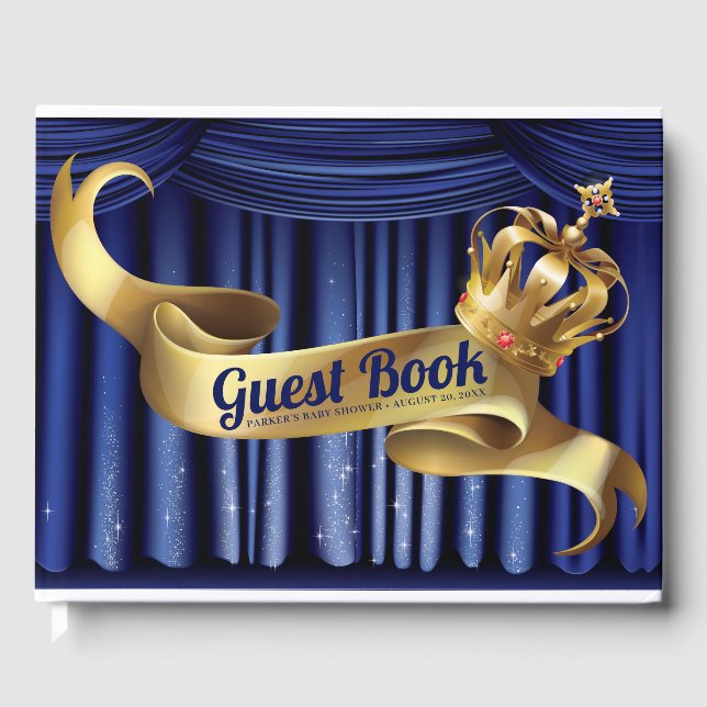 Royal Prince Crown Baby Shower Guest Book (Front)