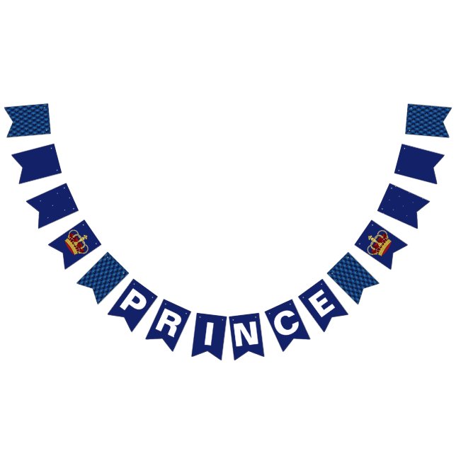 Royal Prince Crown & Royal Blue Baby Shower Bunting Flags (All)