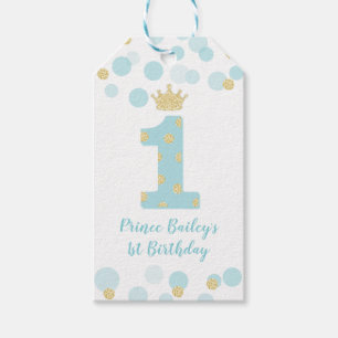 Royal Prince First Birthday Blue Gold Gift Tags