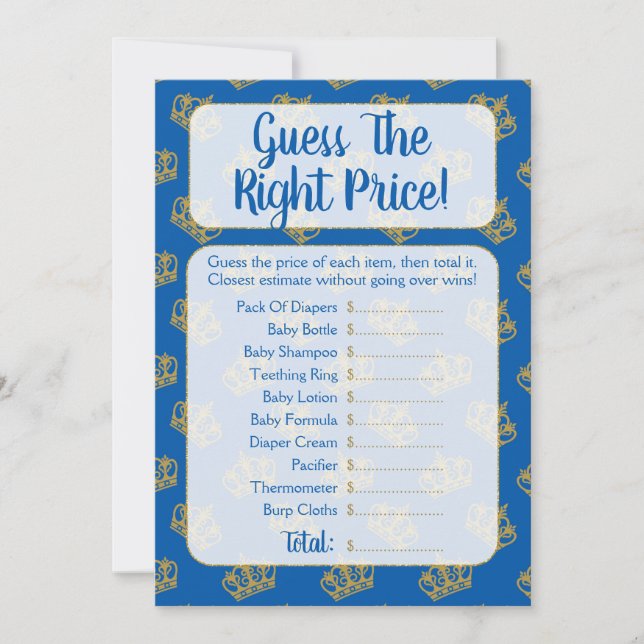 Royal Prince Guess The Price Baby Shower Game Invitation (Front)