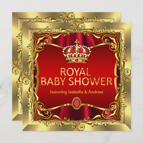 Royal Prince or Princess Baby Shower Red Gold Invitation