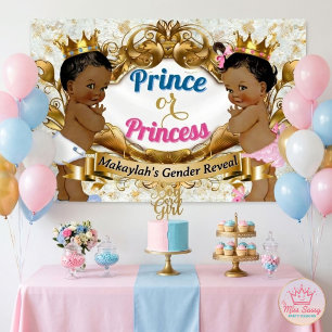 Royal Prince or Princess Black Gender Reveal Party Banner