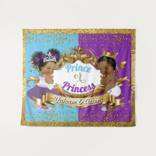 Royal Prince or Princess Purple Blue Gender Reveal Tapestry