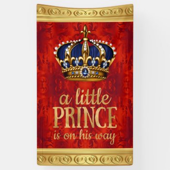 Royal Prince Red Gold Crown Boy Baby Shower Banner by BabyCentral at Zazzle