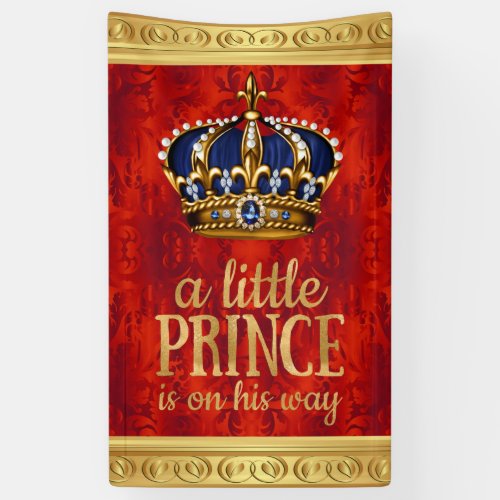 Royal Prince Red Gold Crown Boy Baby Shower Banner