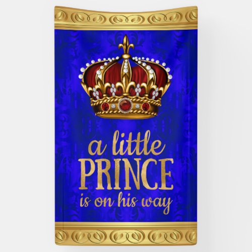 Royal Prince Red Gold Crown Boy Prince Baby Shower Banner