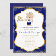 Royal Prince Teddy Bear Baby Boy Shower Invitation