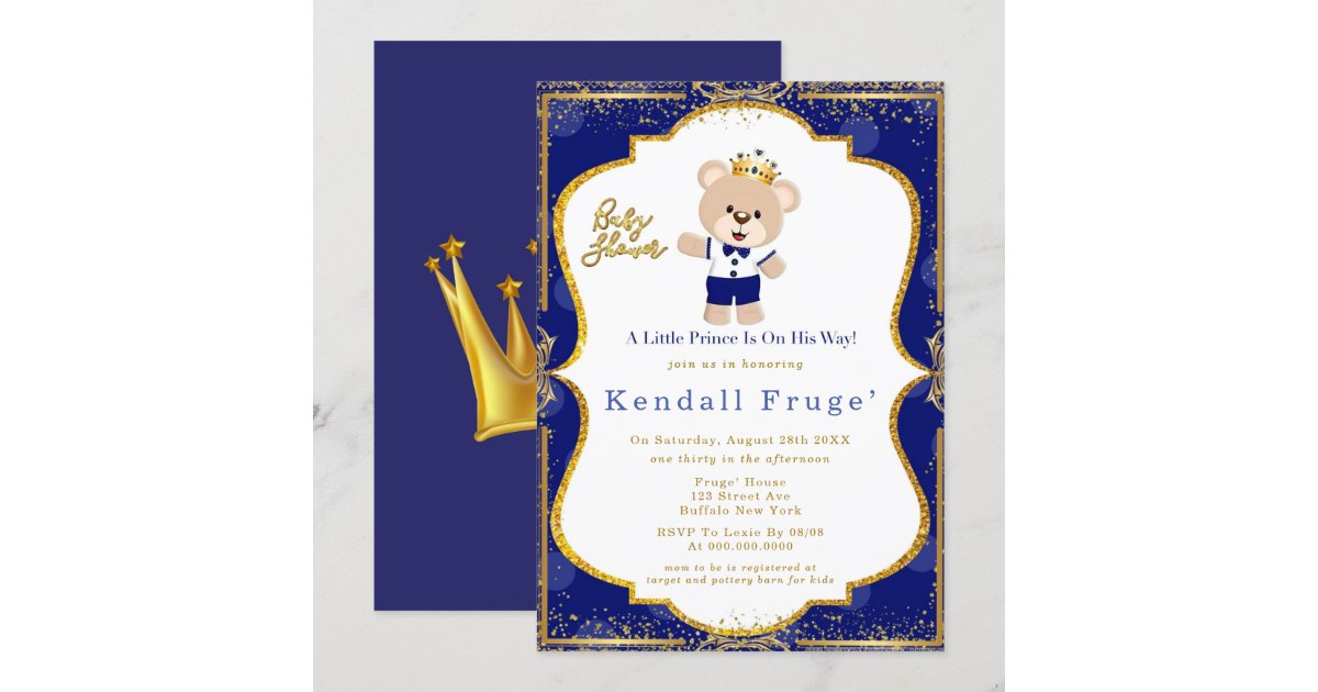 Royal Prince Teddy Bear Baby Boy Shower Invitation Zazzle