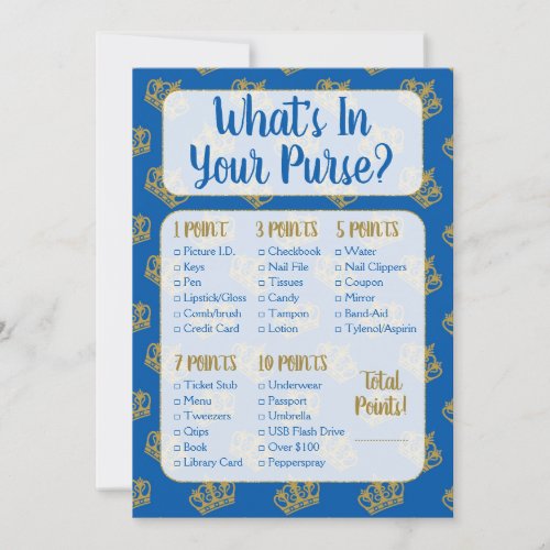 Royal Prince Whats In Your Purse Baby Shower Game Invitation