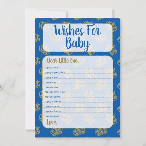 Royal Prince Wishes For Baby Shower Game Blue Invitation