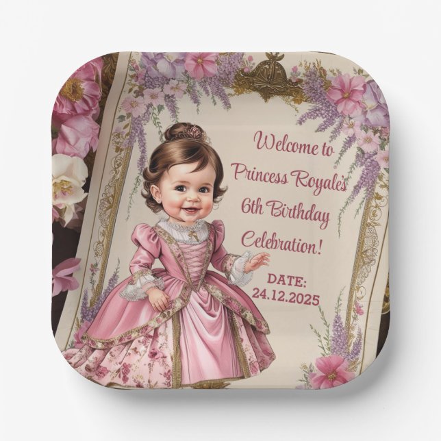 Royal Princess 6th Birthday Party  Paper Plates (Front)