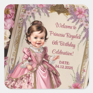 Royal Princess 6th Birthday Party  Square Sticker