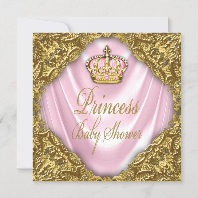 Royal Princess Baby Shower Pink and Gold Satin Invitation (Front)