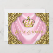 Royal Princess Baby Shower Pink Satin and Gold Invitation (Front)