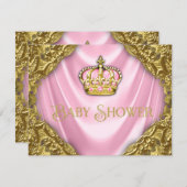 Royal Princess Baby Shower Pink Satin and Gold Invitation (Front/Back)