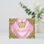 Royal Princess Baby Shower Pink Satin and Gold Invitation (Standing Front)