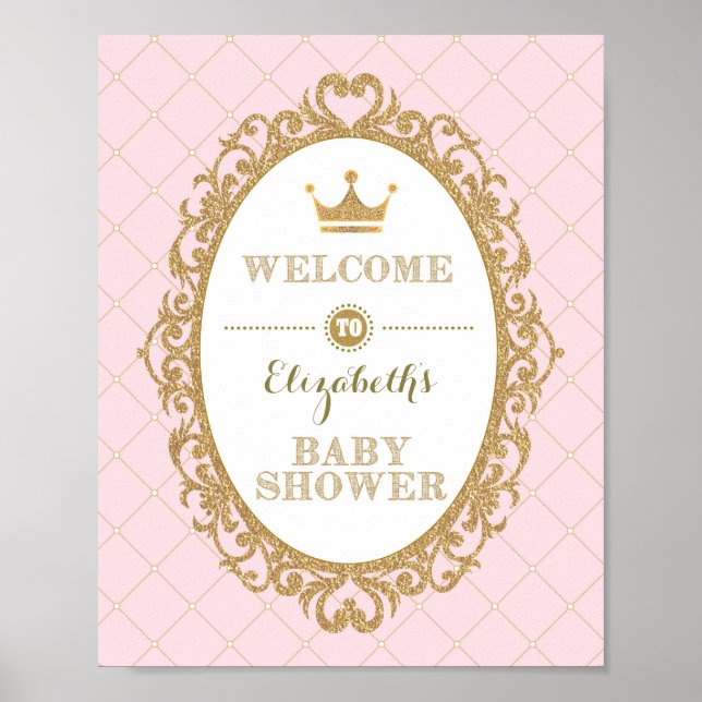 Royal Princess Baby Shower Welcome Sign Pink Gold (Front)