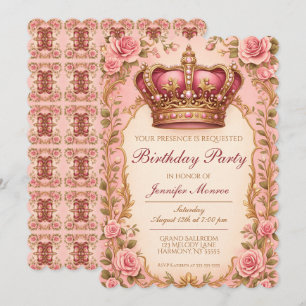 Royal Princess Birthday Party Crown Ornate Invitation