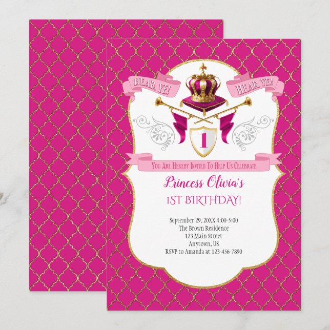 Royal Princess Birthday Party Invitation (Front/Back)