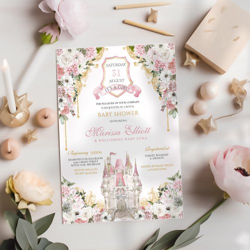 Royal Princess Blush Pink Luxury Baby Shower Invitation