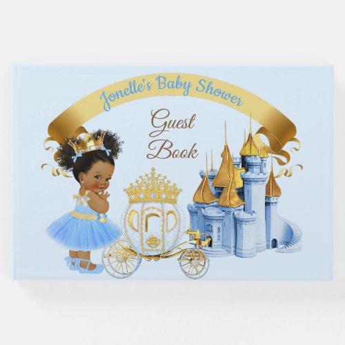 Royal Princess Castle Carriage Blue Gold Girl Guest Book