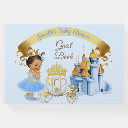 Royal Princess Castle Carriage Blue Gold Girl Guest Book