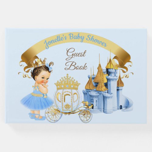 Royal Princess Castle Carriage Blue Gold Girl Guest Book