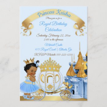 Royal Princess Castle Carriage Blue Gold Girl Invitation by nawnibelles at Zazzle