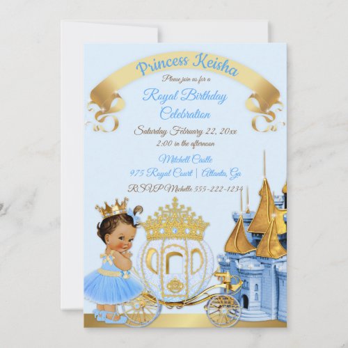 Royal Princess Castle Carriage Blue Gold Girl Invitation