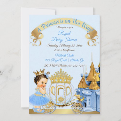 Royal Princess Castle Carriage Blue Gold Girl Invitation