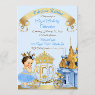 Royal Princess Castle Carriage Blue Gold Girl Invitation