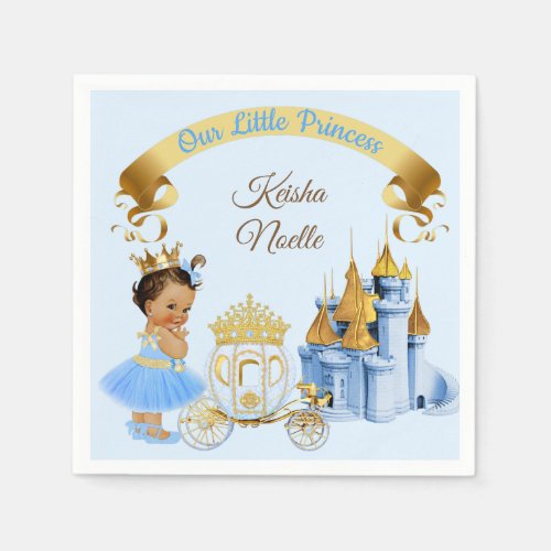 Royal Princess Castle Carriage Blue Gold Girl Napkins